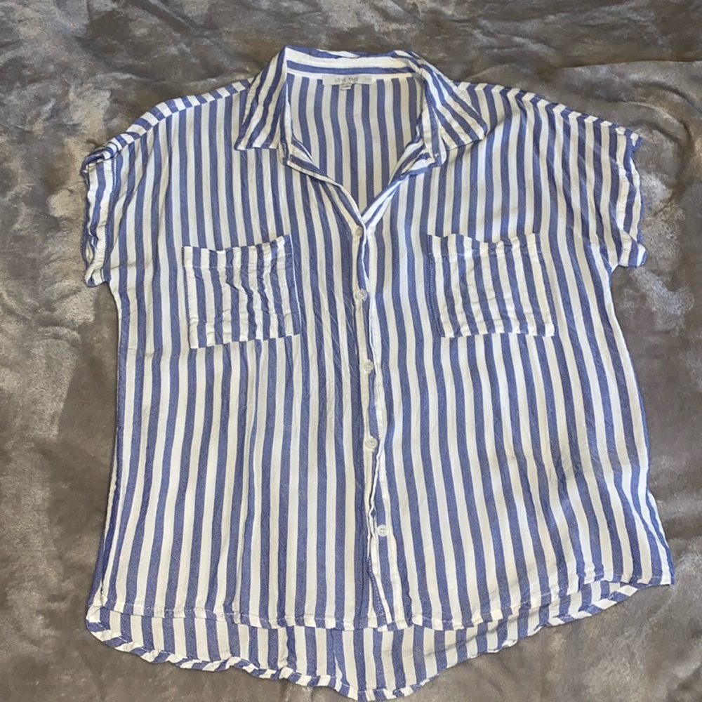 White & Blue Striped Button Up Shirt